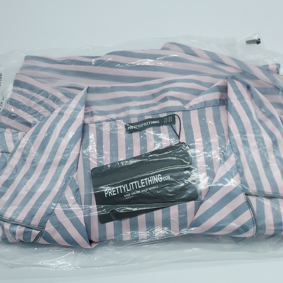 Plus Sz 20 Pajama Set Pink and Grey Stripe Long Pants/Sleeves Satiny Feel - Picture 11 of 11
